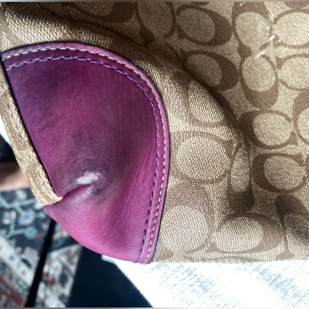 Coach 12358 Signature Coated Heritage Stripe Tote - Berry - Picture 14 of 16